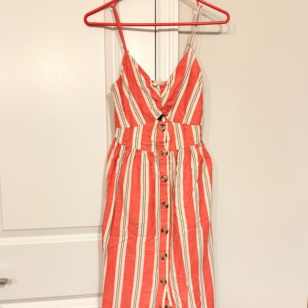 Japna Striped Coral and Cream Midi Dress
